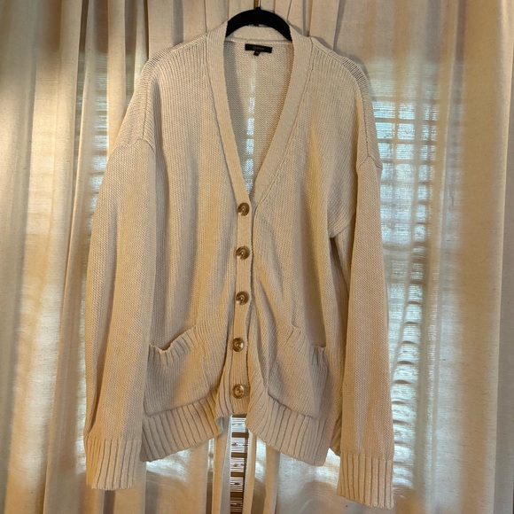 Quince Ivory Cotton Linen Relaxed Cardigan - Picture 2 of 12